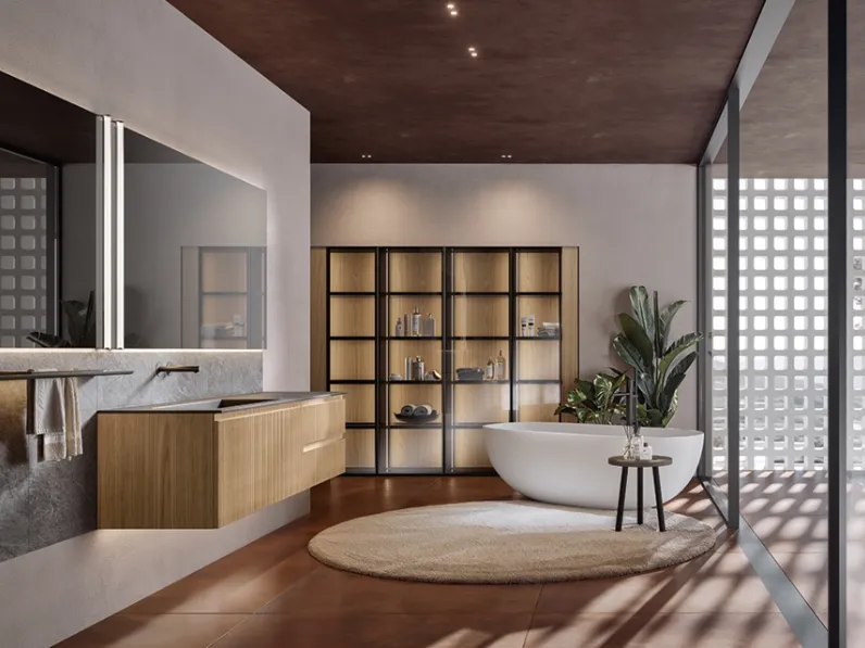 Mobile da Bagno sospeso Eros 02 in polimerico essenza cannettato ambra di Edoné