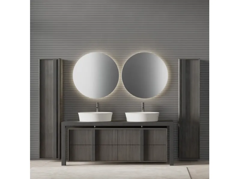 Mobile da Bagno a terra in melaminico effetto legno Havana e HPL Pietra Lavica Essenza Comp 02 di Maxbagni