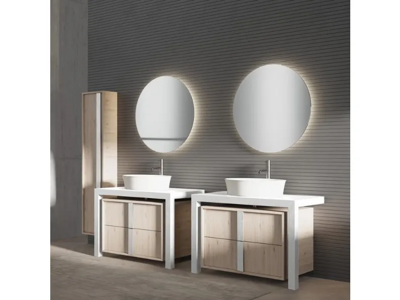 Mobile da Bagno a terra in melaminico effetto legno e top in HPL con vasca integrata Essenza Comp 03 di Maxbagni
