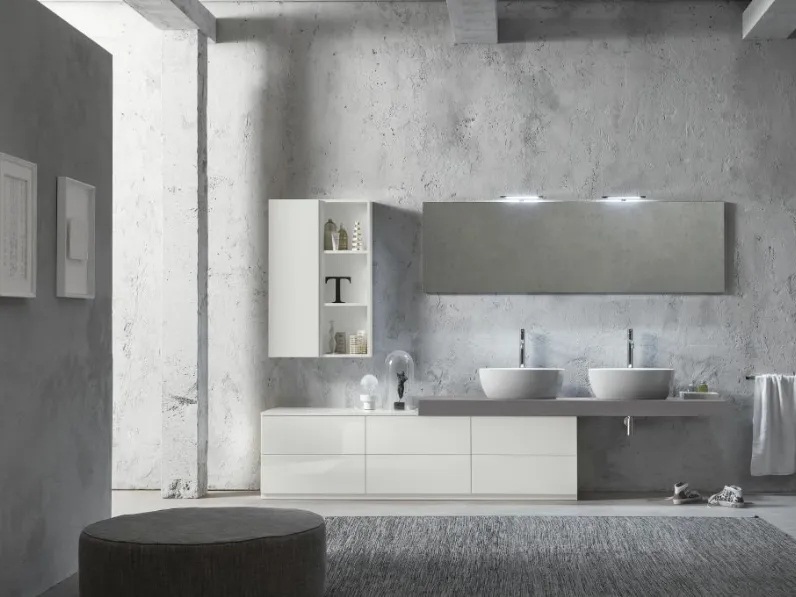 Mobile da Bagno a terra in laccato lucido e top in HPL finitura Grey Stone Evo Plus 08 di Synergie