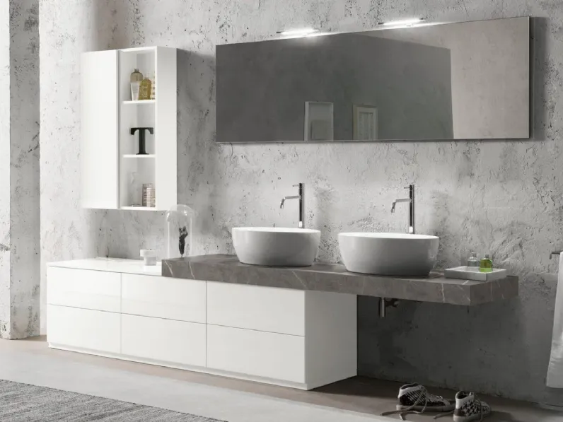 Mobile da Bagno a terra in laccato lucido e top in HPL finitura Grey Stone Evo Plus 08 di Synergie