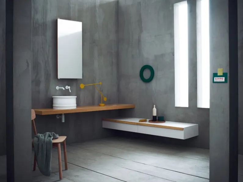 Mobile da Bagno sospeso in legno e laccato bianco Flat XL composizione 02 di Agape