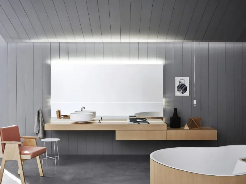 Mobile da Bagno sospeso in legno chiaro Flat XL composizione 12 di Agape