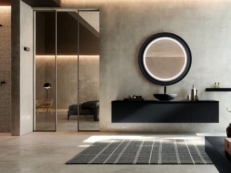 Mobile da Bagno sospeso Fly 13 in vetro Nero Grafite opaco di Nova Cucina