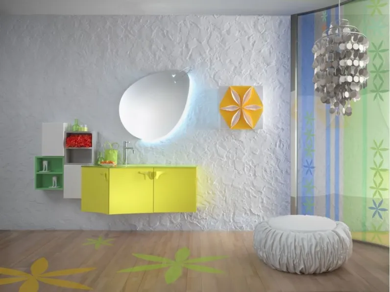 Mobile da Bagno sospeso in laccato lucido Forme Curvi 01 di Synergie