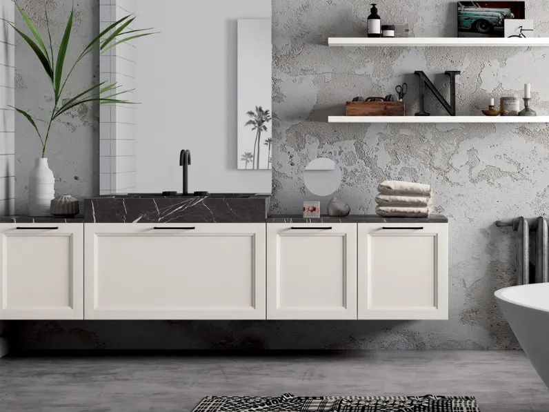 Mobile da Bagno sospeso Frame 1 in laccato opaco con top in marmo di Nova Cucina