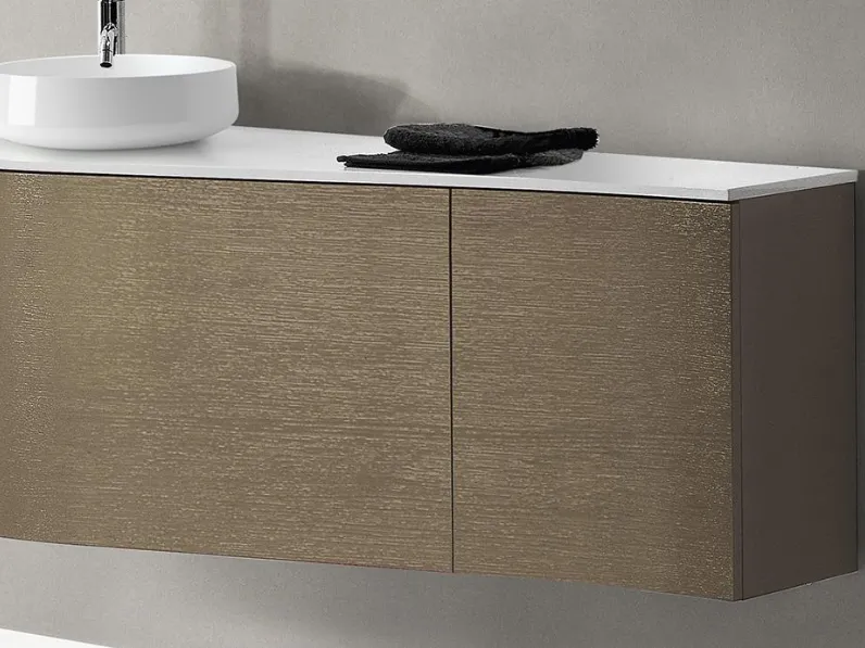 Mobile da Bagno sospeso Goccie 07 07 in Rovere spazzolato tinta Terra con piano in Tecnoril Bianco di Lavalle