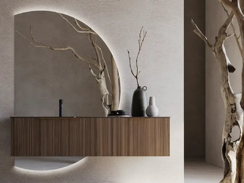 Mobile da Bagno sospeso in cannettato effetto legno Groove GV03 di Arteba