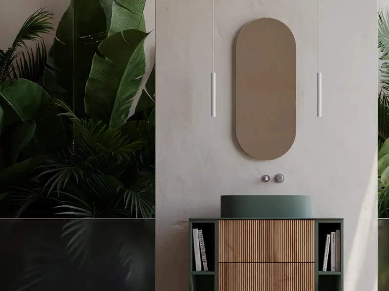 Mobile da Bagno sospeso in cannettato effetto legno e laccato opaco Groove GV06 di Arteba