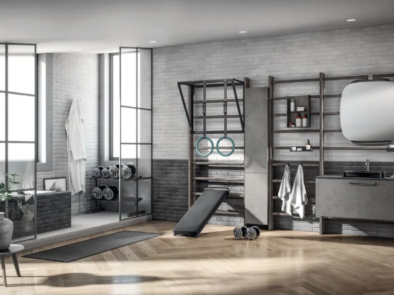 Mobile da Bagno Gym Space in Decorativo Oxide Steel di Scavolini Bathrooms