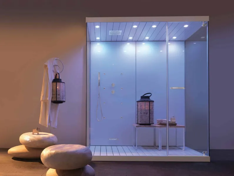 Hammam Wellbox con porta in vetro battente di Megius