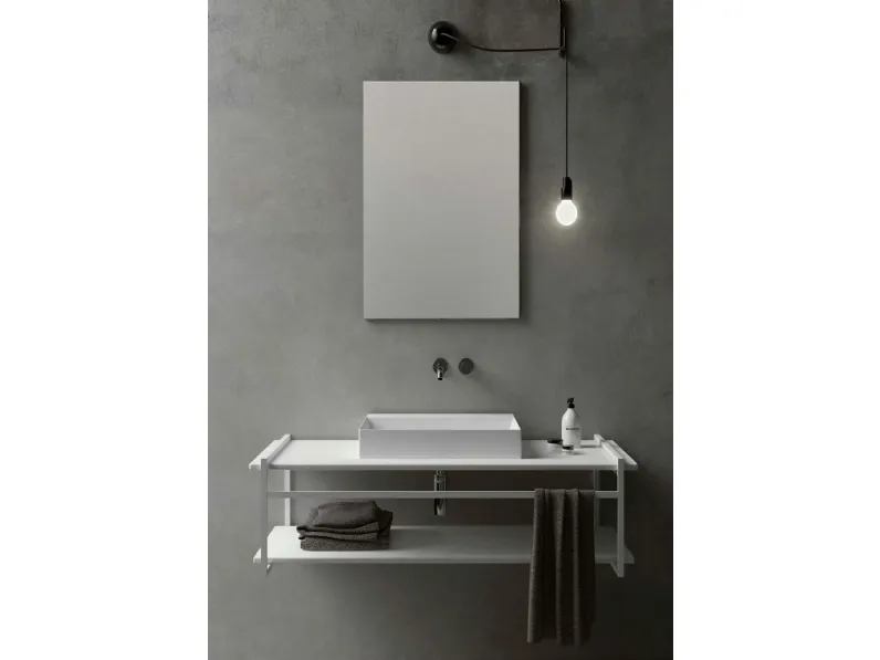 Mobile da Bagno sospeso in laccato opaco bianco e metallo Hang&Stand 04 di Azzurra Ceramica