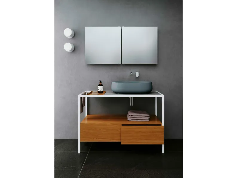 Mobile Bagno da appoggio in legno e ferro con lavabo in ceramica colorato Hang&Stand 05 di Azzurra Ceramica