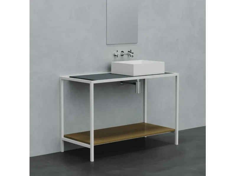 Mobile Bagno a terra in metallo con ripiano in legno Hang&Stand 07 di Azzurra Ceramica