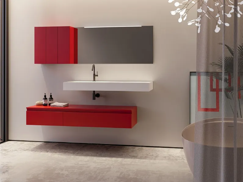 Mobile da Bagno sospeso in laccato opaco composizione Happy 06 di Licor Design