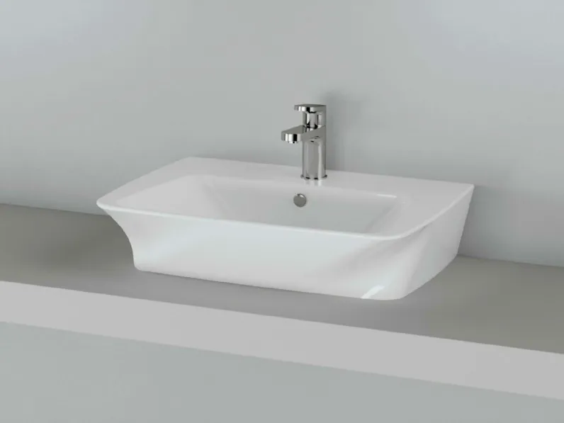 Lavabo da appoggio Hera 04 realizzato mediante un atto di torsione della ceramica bianca di Azzurra Ceramica