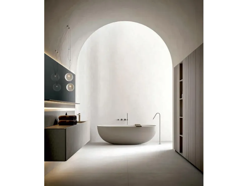 Mobile da Bagno sospeso Hexis 2333 in nobilitato Cemento Perla di Edoné