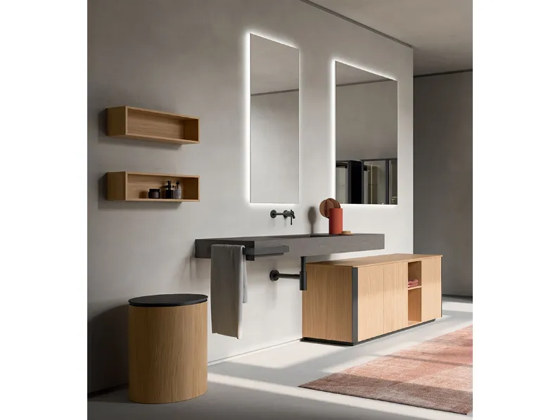 Mobile da Bagno Honey 04 in Rovere Chiaro impiallacciato di Cerasa