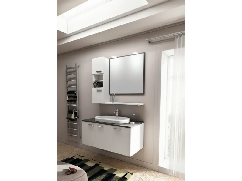 Mobile da Bagno sospeso Hope 08 in laccato opaco bianco e grigio matita di Arredoquattro