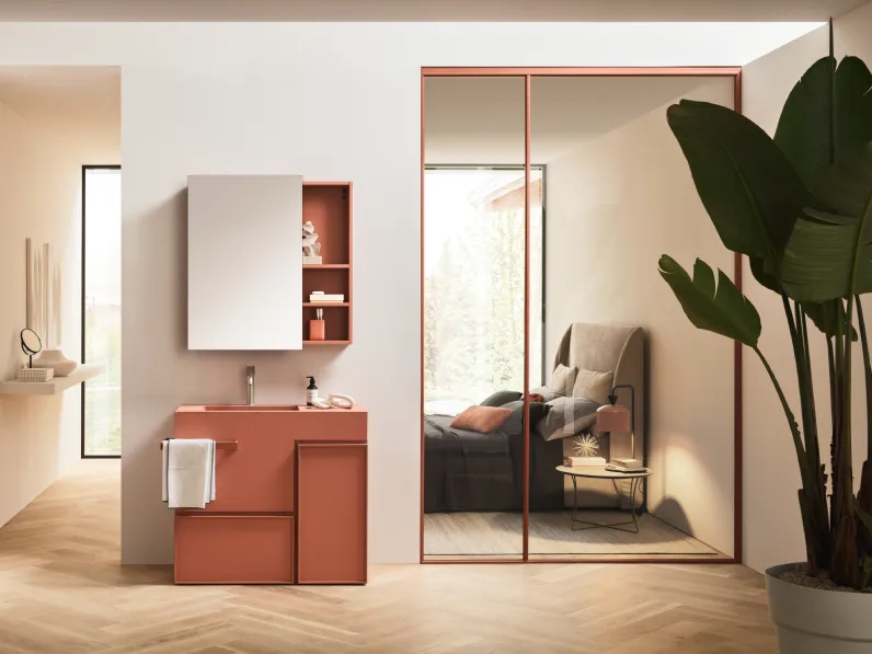Mobile da Bagno a terra Horizon System 04 in finitura Pietrablu Easystone Corallo di Arblu