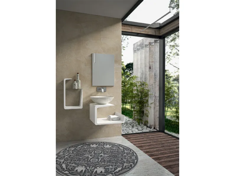Mobile da Bagno sospeso in laccato bianco lucido composizione Jolly 01 di Licor Design