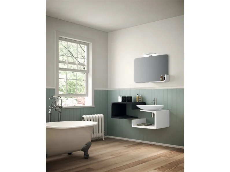 Mobile da Bagno sospeso in laccato lucido bianco e nero composizione Jolly 03 di Licor Design