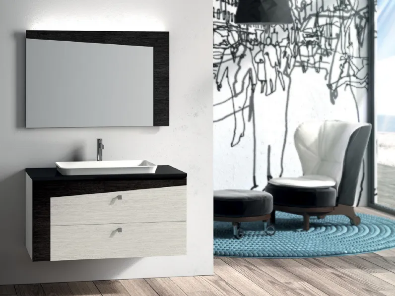 Mobile da Bagno sospeso in legno di rovere bianco e nero composizione K107 di Licor Design