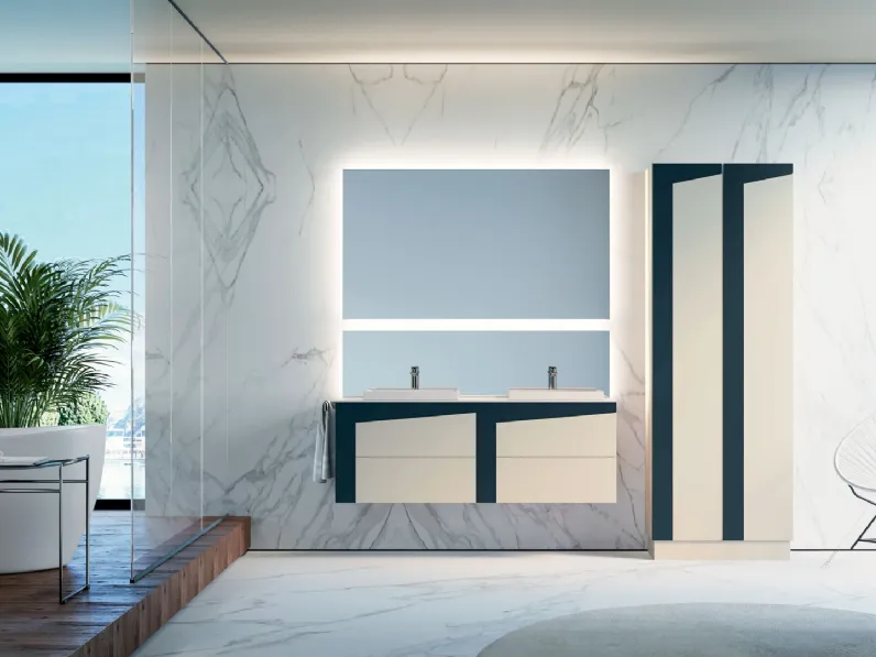 Mobile da Bagno sospeso con colonne a terra in laccato opaco composizione K101 di Licor Design