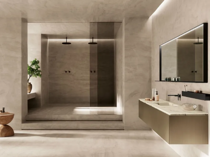 Mobile da Bagno sospeso Kyton 06 in laccato satinato e marmo di Nova Cucina