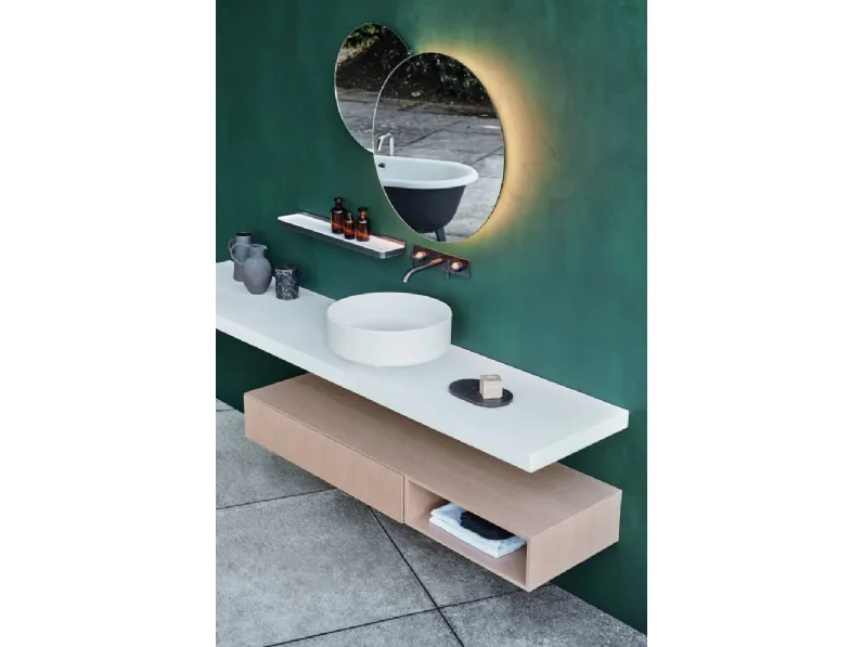 Mobile da Bagno sospeso in legno e laccato opaco bianco Lato composizione 03 di Agape