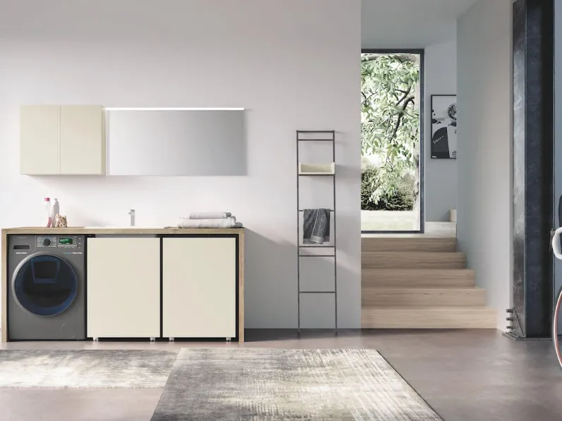 Mobile da Bagno per lavanderia in laccato opaco e HPL Rovere Laundry 02 di Puntotre