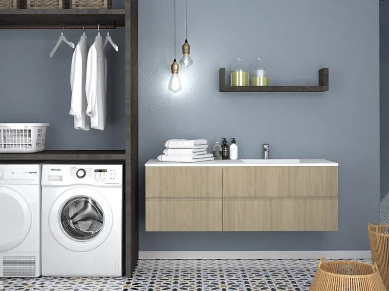 Mobile da Bagno per lavanderia in polimerico Olmo Badia e laminato ossidato Class 01 03 di Lavalle