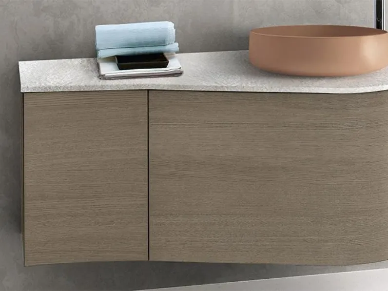Mobile da Bagno sospeso Goccie 07 01 in Rovere spazzolato tinta Cenere con top sagomato in Ardesia Ghiaia di Lavalle