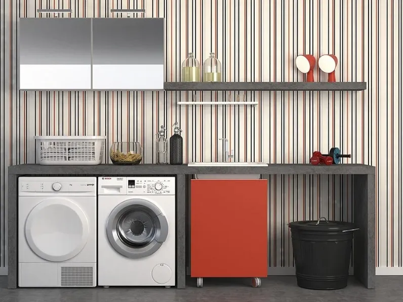 Mobile da Bagno per lavanderia Krea 02 02 in nobilitato con lavatoio in agglomerato di Lavalledi Lavalle