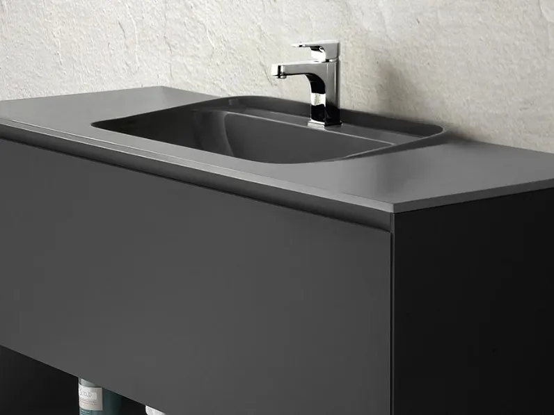 Mobile da Bagno sospeso in Fenix laccato Nero Spa 02 03 di Lavalle