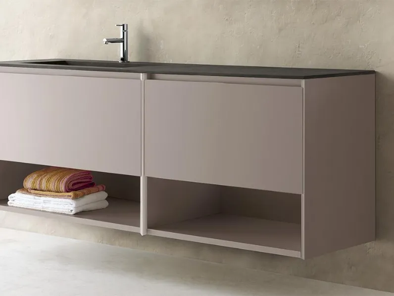 Mobile da Bagno sospeso in Fenix Rosa Colorado e top in malta cementizia ecologica finitura cemento Spa 02 08 di Lavalle