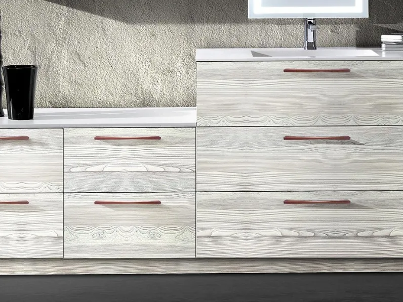 Mobile da Bagno a terra Tempo Fair 06 02 in legno spazzolato materico Bianco Neve di Lavalle