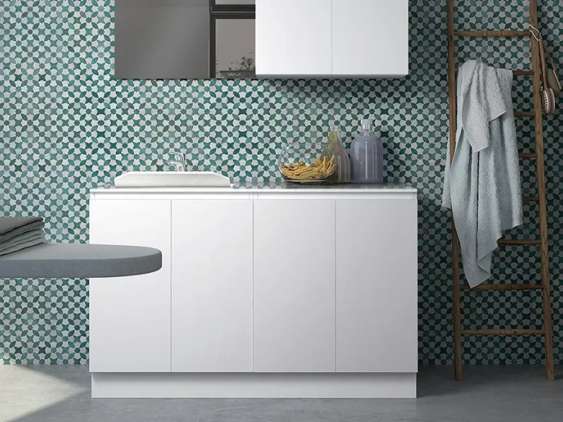 Mobile da Bagno per lavanderia Unispazio 03 02 in nobilitato con piano in agglomerato di Lavalle