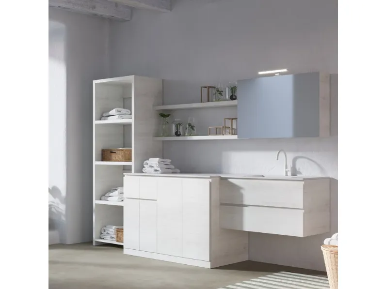 Mobile da Bagno Lavanderia con ampio spazio e comodo piano d’appoggio Woodal Comp 01 di Maxbagni
