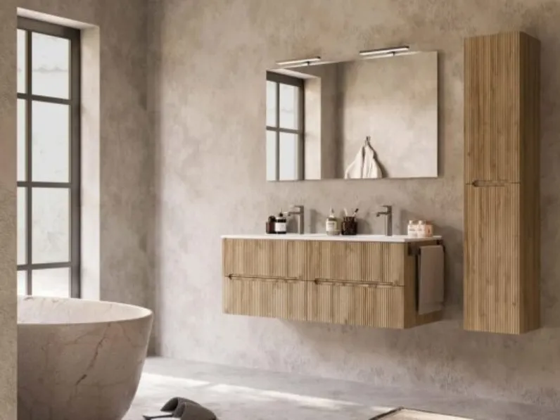 Mobile da Bagno sospeso Verso 04 finitura rovere chalet di Legnobagno