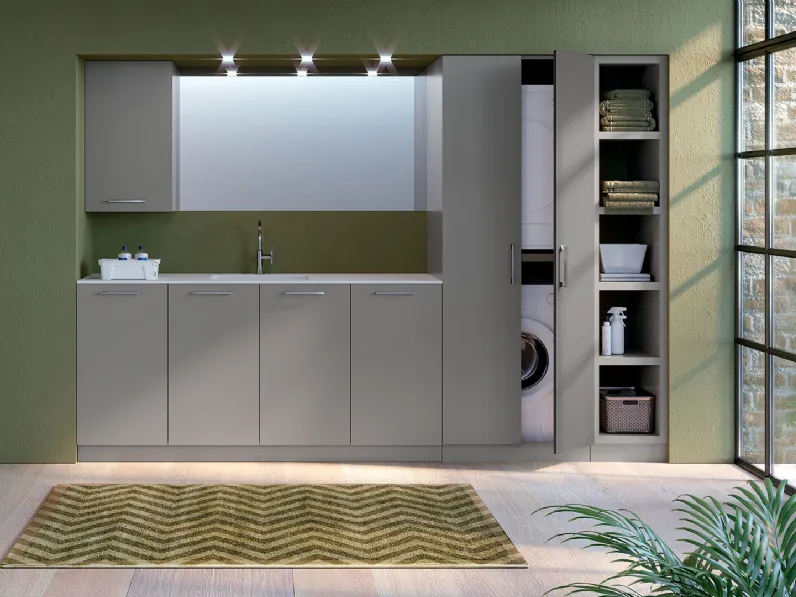 Mobile da Bagno per lavanderia composizione Laundry 01 in laccato opaco grigio platino di Licor Design