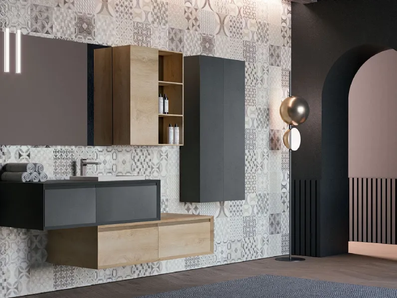 Mobile da Bagno sospeso in melaminico ossido e quercia composizione Q45 02 di Licor Design
