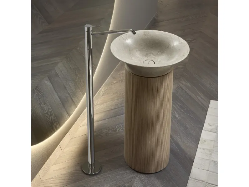 Lavabo freestanding Lilium in marmo con colonna in legno di Antoniolupi