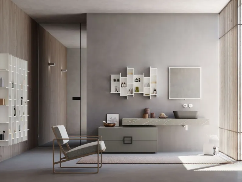 Mobile da Bagno a terra in laccato opaco  e HPL Lime 0 Comp ALL 005 di Azzurra