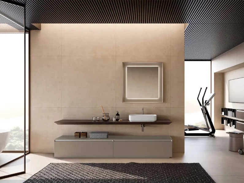 Mobile da Bagno a terra Lime 1-0 Nest 123 in laccato Argilla e Rovere Moka di Azzurra