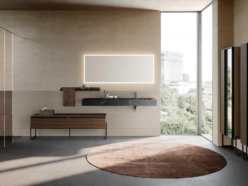 Mobile da Bagno a terra Lime 1-0 Nest 124 in Dekorativo 3D Eucalipto e Gres di Azzurra