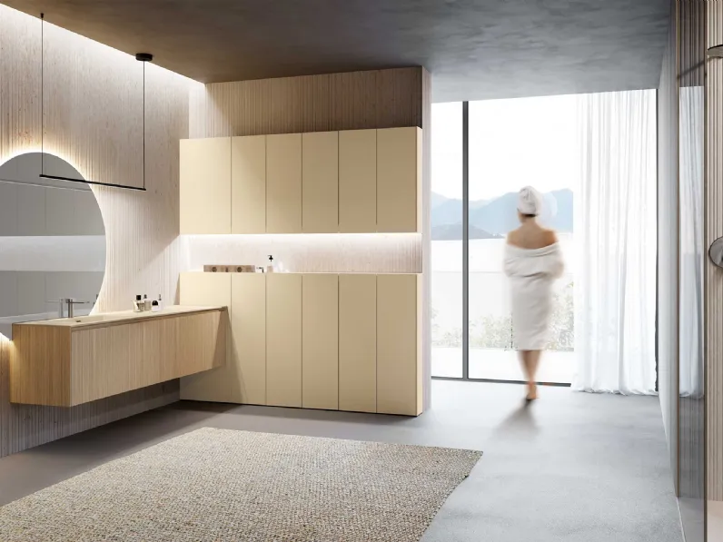 Mobile da Bagno Lime 2-0 225 in Dekorativo 3D Rigatino Naturale e laccato Canyon opaco di Azzurra