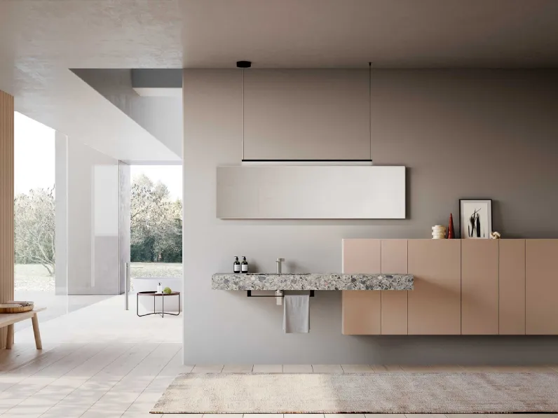 Mobile da Bagno Lime 3-0 302 in laccato Rosa retrò e HPL Unicolor Cepp Stone di Azzurra