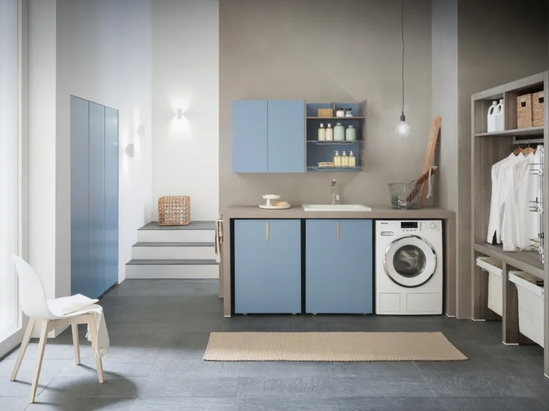 Mobile Lavanderia laccato opaco azzurro Lime Wash Comp 01 di Azzurra