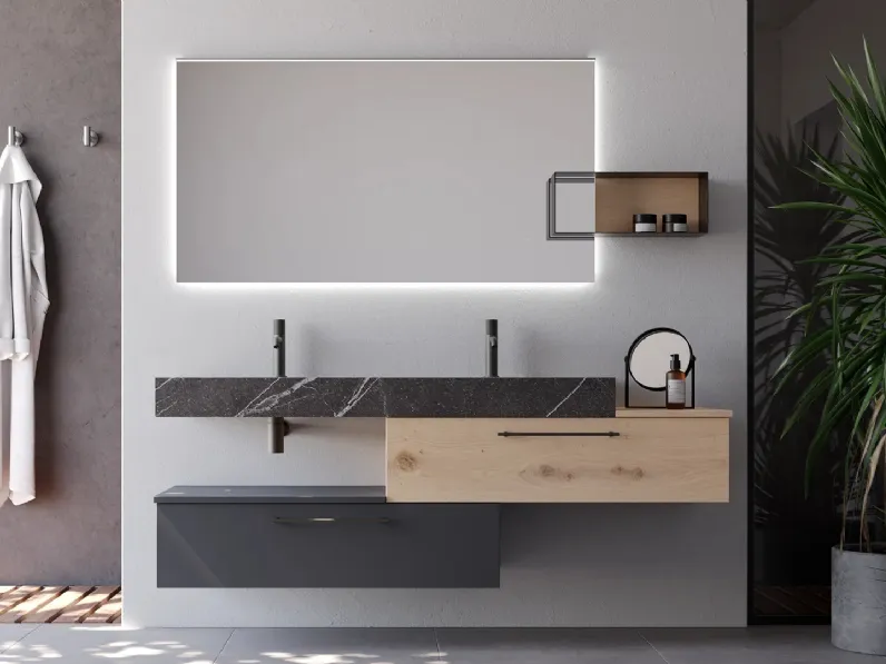 Mobile da Bagno sospeso Linea LN23 in legno e laccato opaco di Arteba